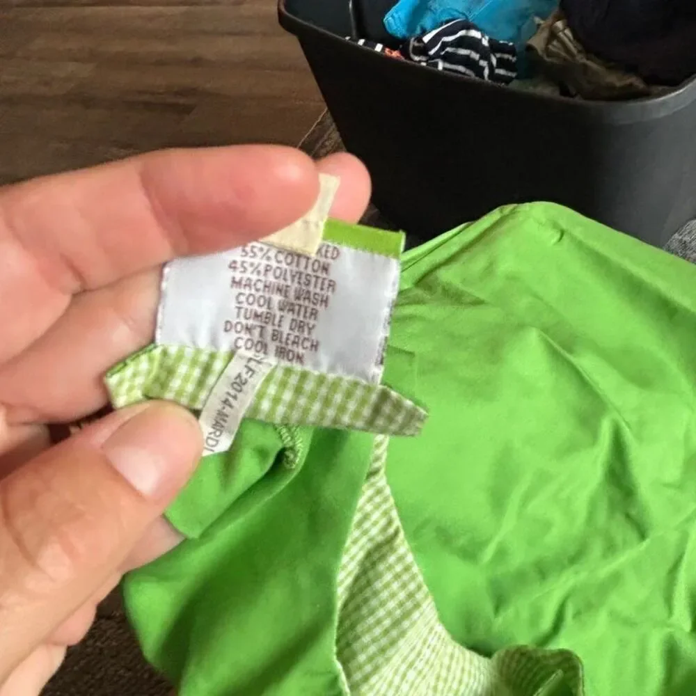 Le Za Me Baby 6M Reversible Mardi Gras Fleur de Lis Green Gingham Romper